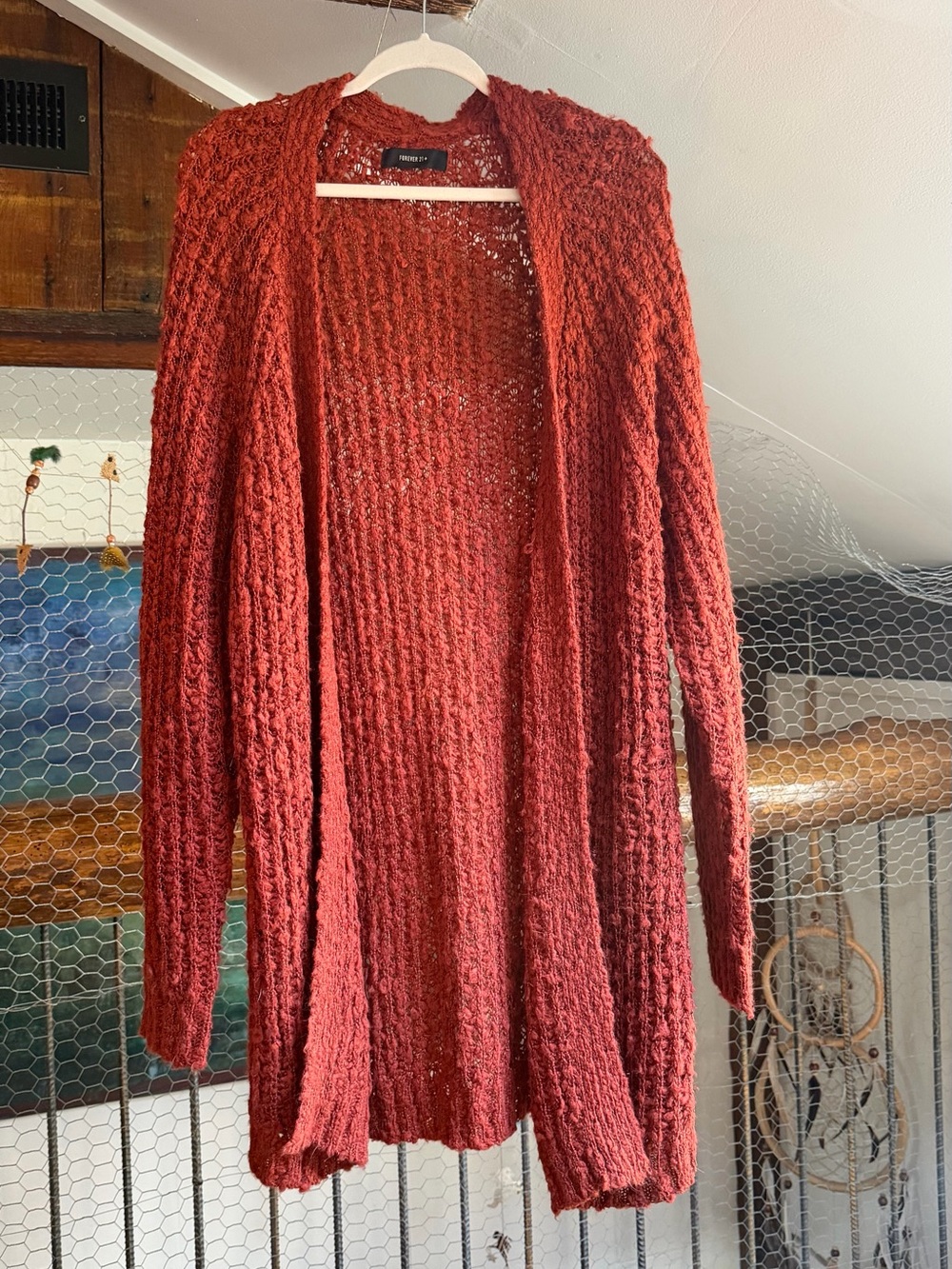 Forever 21 Open-Front Long Cardigan - Rust